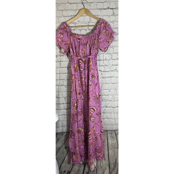 Isabel Maternity Off The Shoulder Floral Maxi Dress Violet Size L NWT - Picture 6 of 6